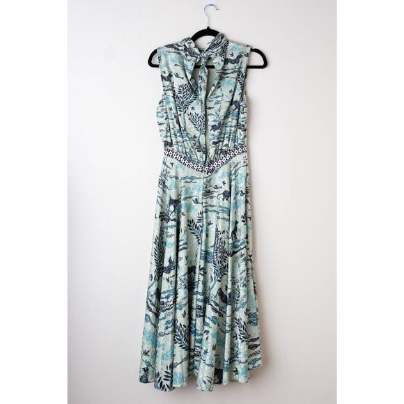 SALONI Fleur E Green Floral Printed Satin Dress Size 4 - Picture 5 of 9
